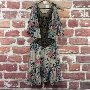 Anna Sui 2014 Runway Dress Women's 4 Silk Multicolor Boho Festival Floral Beaded